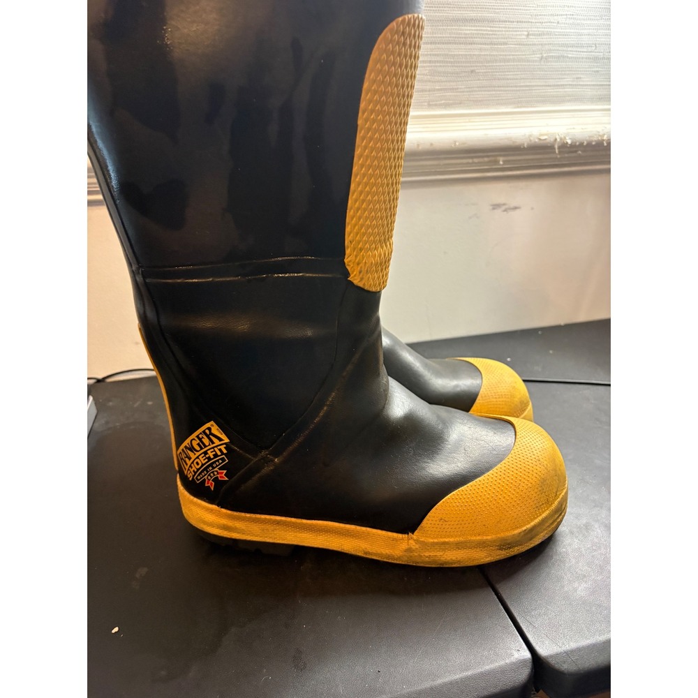 Ranger Shoe-Fit Mens 10 Black Yellow Rubber Work Boots Waterproof Made in USA